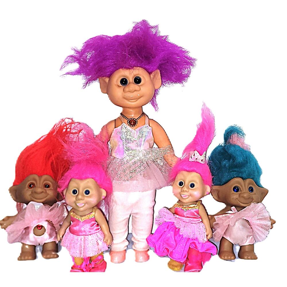 (2 E) Five Various Sizes & Makes Vintage Ballerina Troll Doll Lot of 5